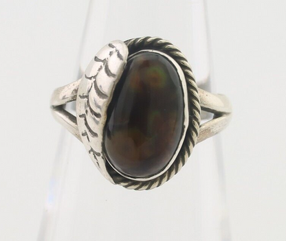 Navajo Handmade Ring 925 Silver Natural Fire Opal Native Artist Size 5.5 C.80's