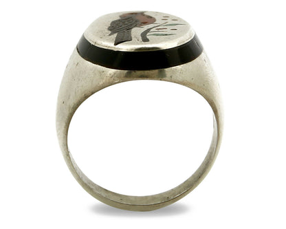 Navajo Bird Ring .925 Silver Inlaid MOP & Pin Shell Artist Henry & Linda Barber