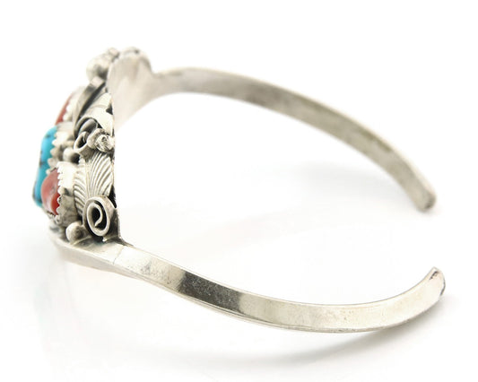Navajo Cuff Bracelet Sterling Silver Natural Turquoise Signed Justin Morris