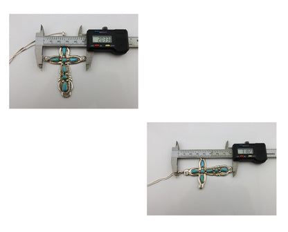 Zuni Cross Pendant 925 Silver SB Turquoise Artist Signed B. IULE C.80's