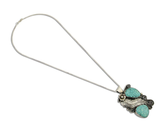 Navajo Necklace 925 Silver Natural Turquoise Artist Signed M Thomas C.80's