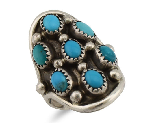 Navajo Ring .925 Silver Natural Blue Turquoise Signed L Henderson C.80's