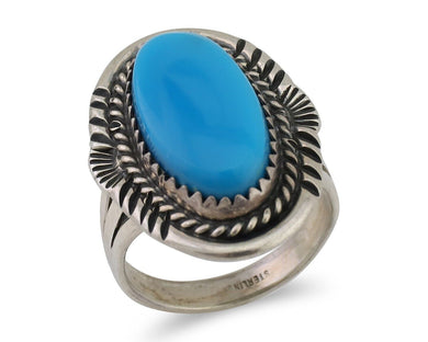 Navajo Hand Stamped Ring 925 Silver Natural Turquoise Native Artist C.80's