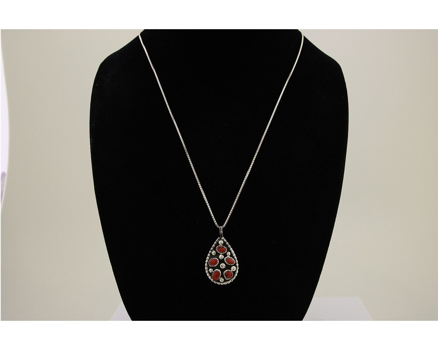 Large Navajo Necklace 925 Silver Mediterranean Coral Artist Signed JR C.80's