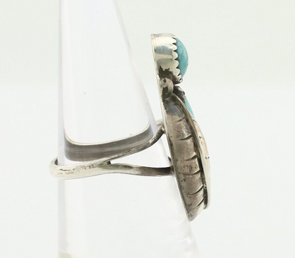 Navajo 2 Stone Ring 925 Silver Kingman Turquoise Native American Artist C.80's