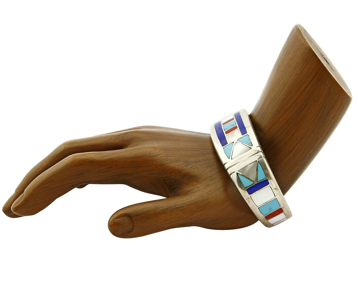 Early Artist David Freeland Inlaid Natural Gemstone .925 SOLID Silver Cuff