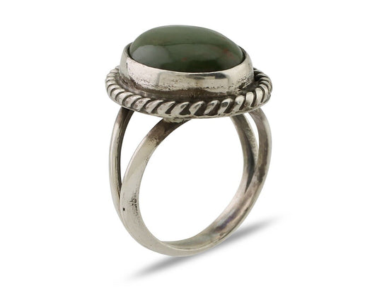 Navajo Ring 925 Silver Natural Green Turquoise Native American Artist C.80's