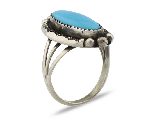 Navajo Ring .925 Silver Sleeping Beauty Turquoise Signed SkyStone Creations C80s