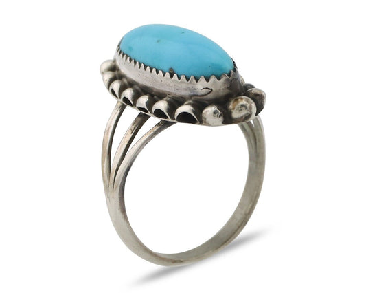 Navajo Ring .925 Silver Sleeping Beauty Turquoise Signed SkyStone Creations C80s