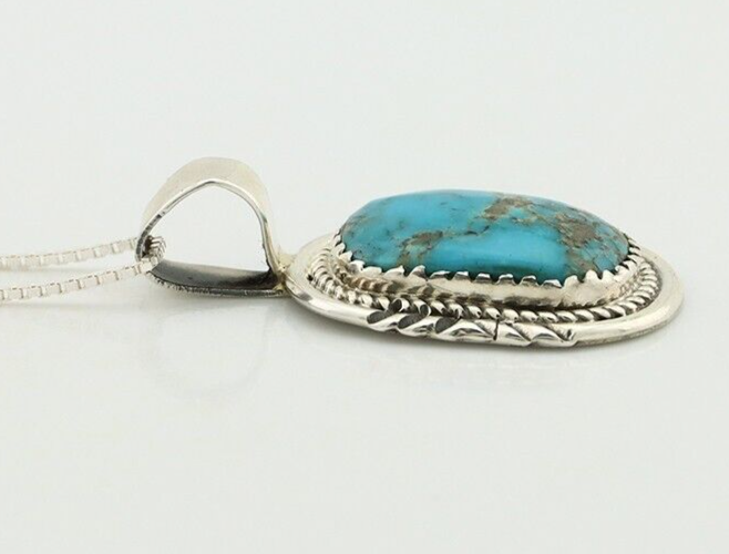 Navajo Necklace 925 Silver Kingman Turquoise Signed Anna Begay C.80's