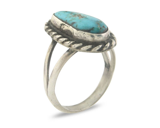 Navajo Ring 925 Sterling Natural Turquoise Native Artist C.80's Size 6.0