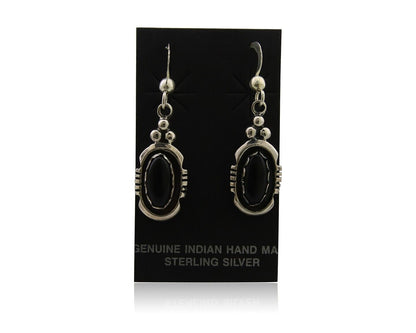 Navajo Dangle Earrings 925 Silver Natural Black Onyx Native American C.80's