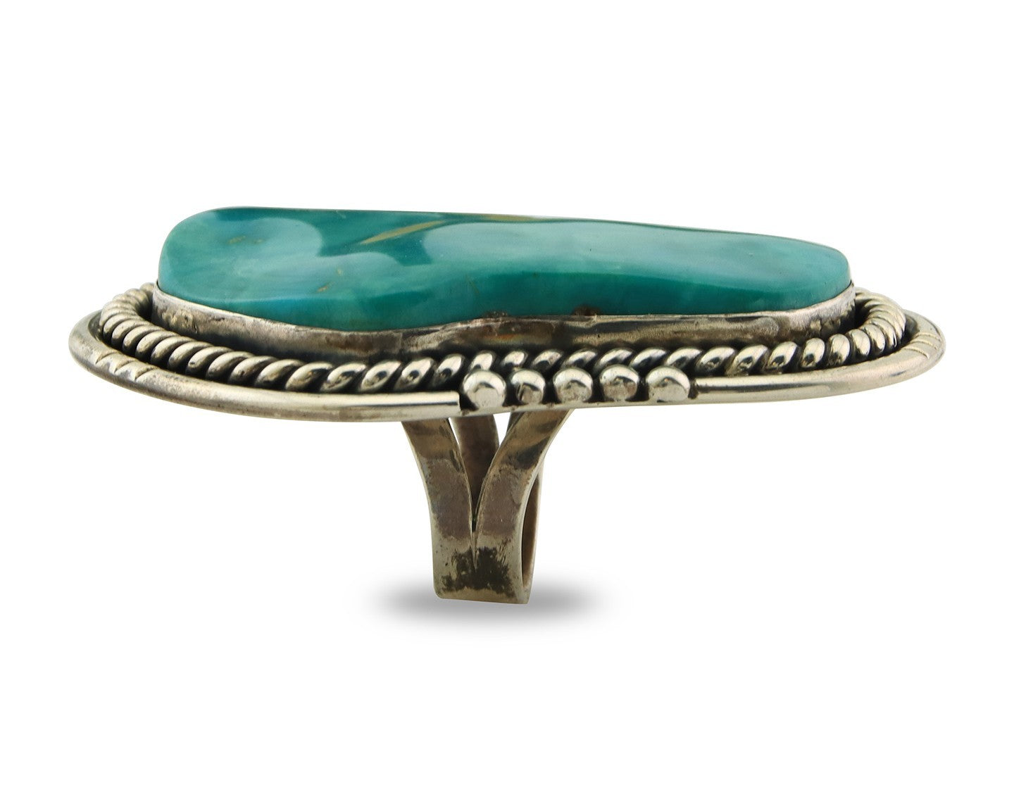 Huge Navajo Ring Sterling Silver Vintage Turquoise Signed DZ Size 7.0