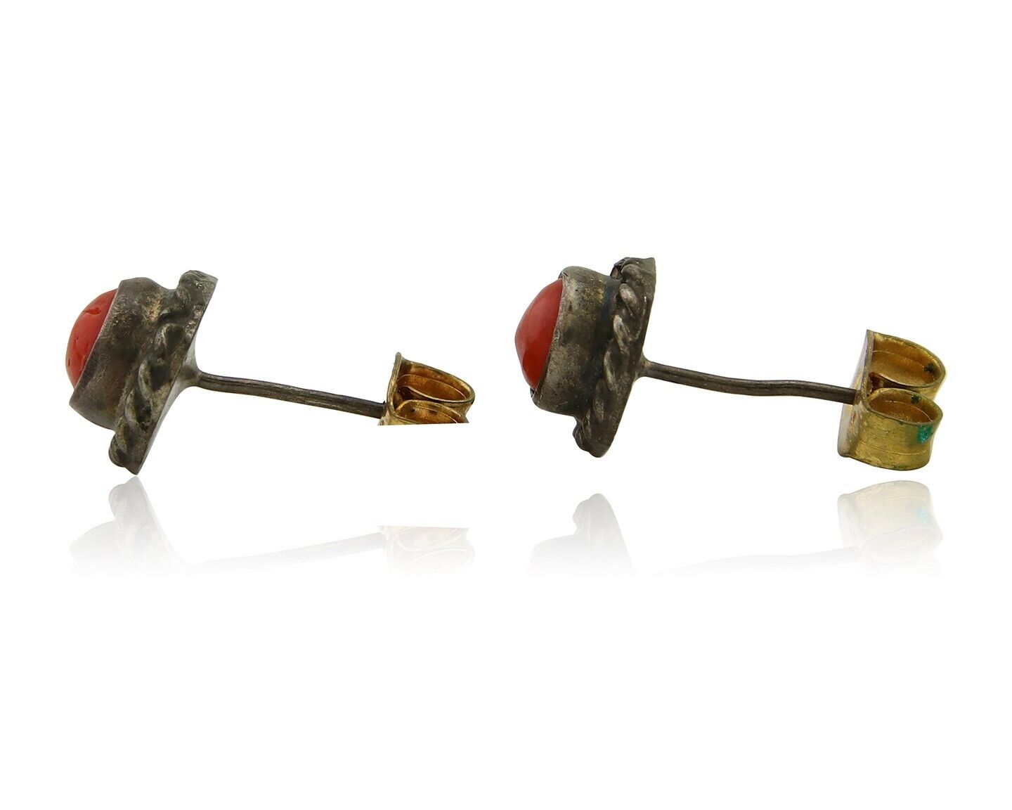 Navajo Earrings 925 Silver Natural Red Coral Native American Artist C.80's