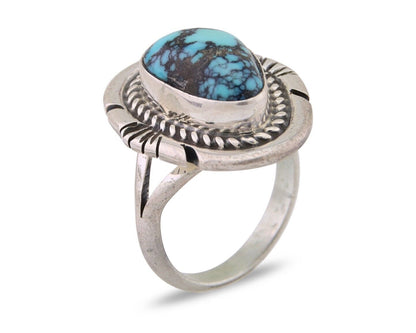 Navajo Ring 925 Silver Spiderweb Turquoise Signed Jon McCray C.80's