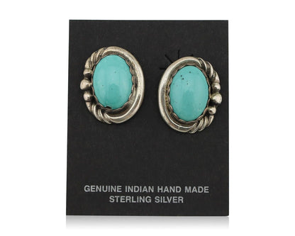 Navajo Earrings 925 Silver Natural Blue Turquoise Native American Artist C.80s