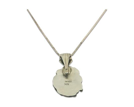 Vintage Navajo Necklace 925 Silver Morenci Turquoise & Coral Artist Signed RM