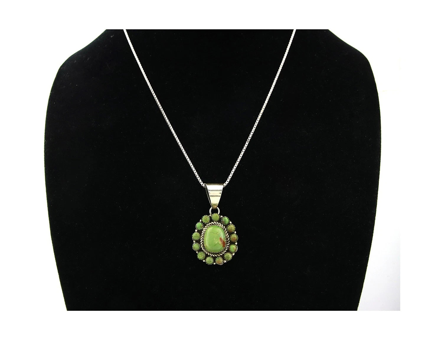 Navajo Necklace Sterling Silver Nalural Green Turquoise Signed Patrick Yazzie