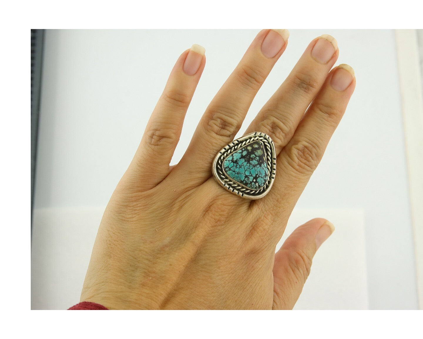 Vintage Navajo Ring 925 Sterling Silver Turquoise Signed L Bennett Size 7.5