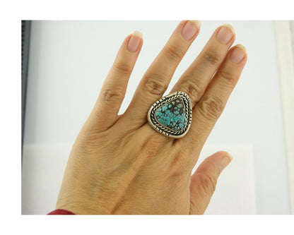 Vintage Navajo Ring 925 Sterling Silver Turquoise Signed L Bennett Size 7.5