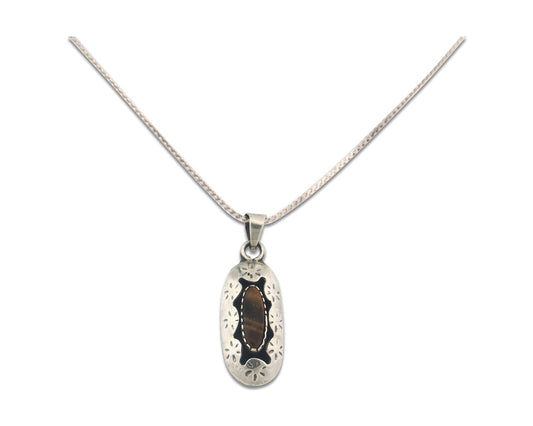 Navajo Sterling Silver Necklace Authentic Tiger Eye Sapphire Vintage Handmade
