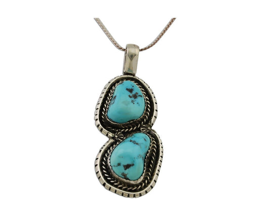 Navajo Pendant 925 Silver Natural Blue Turquoise Artist Signed Tom Willeto C.80s
