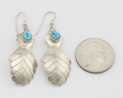 Navajo Dangle Earrings 925 Silver Natural Turquoise Artist Signed JB C.80's