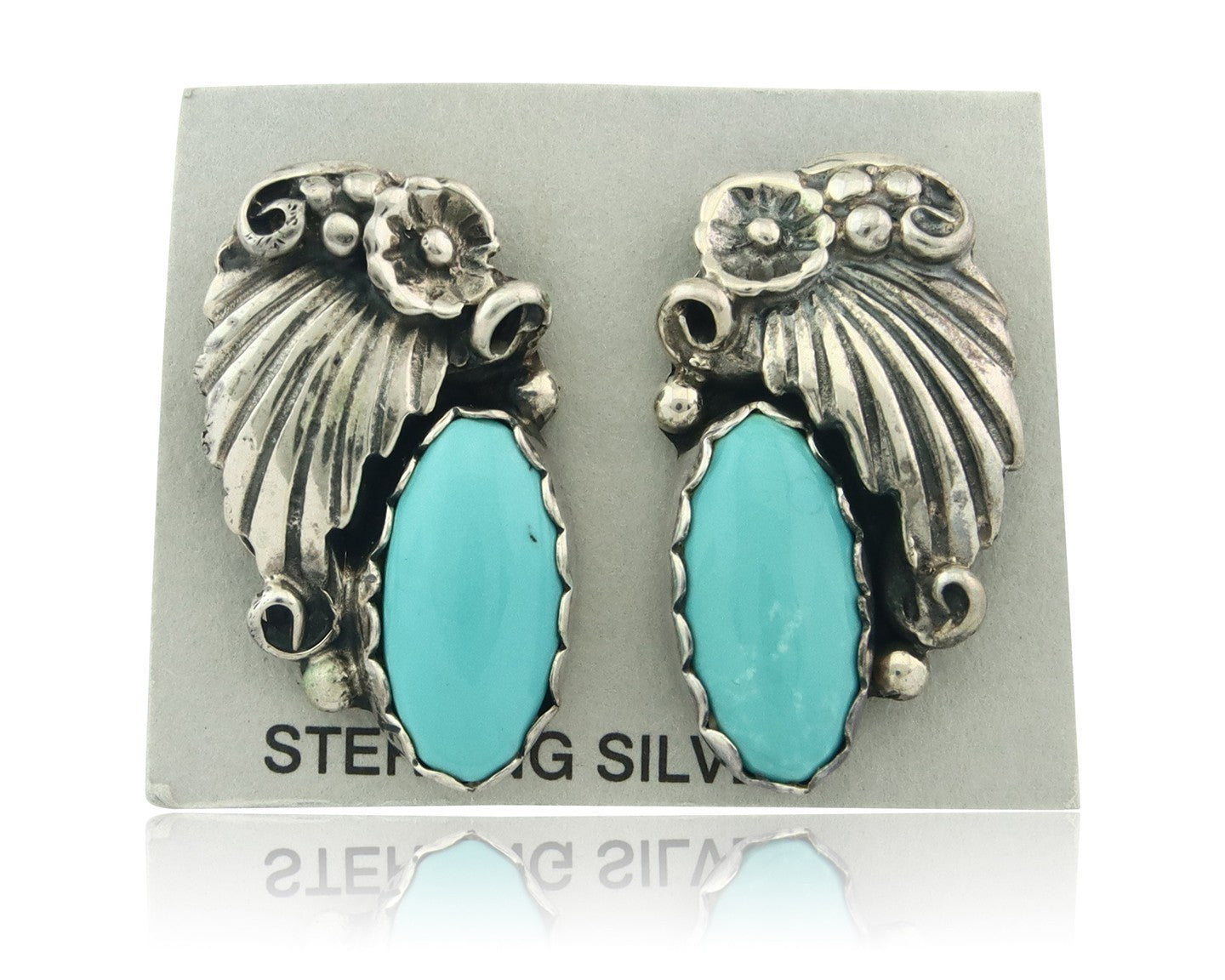 Navajo Earrings Sterling Silver Natural Turquoise Vintage Authentic