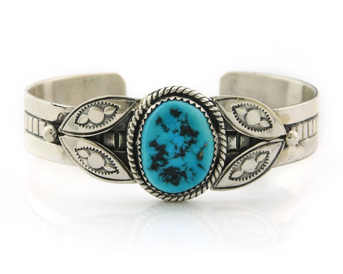 Navajo Cuff Bracelet Sterling Silver Turquoise Handmade Vintage Signed MG