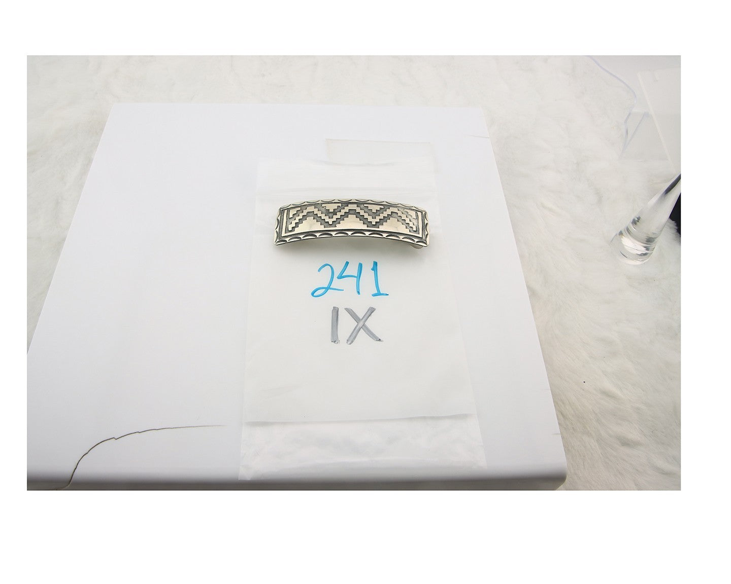 Vintage Navajo Barrette 925 Sterling Silver Hand Stamped Signed DB