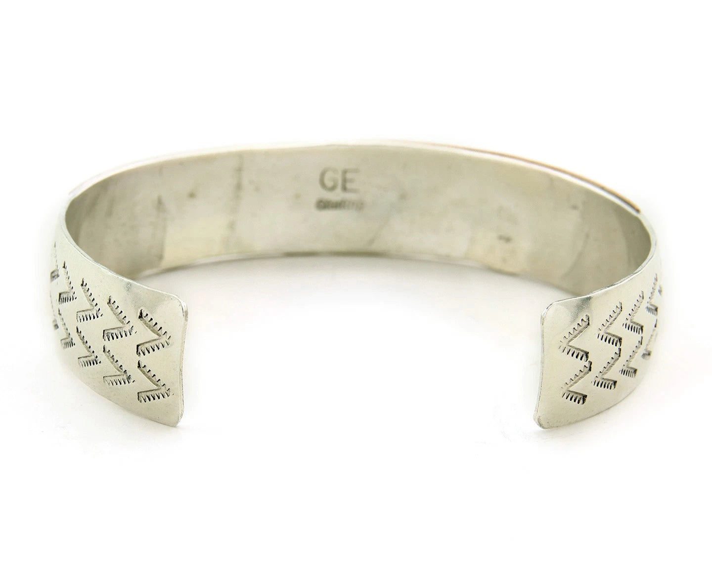 Navajo Cuff Bracelet Sterling Silver & Gold Vintage Storyteller Signed GE
