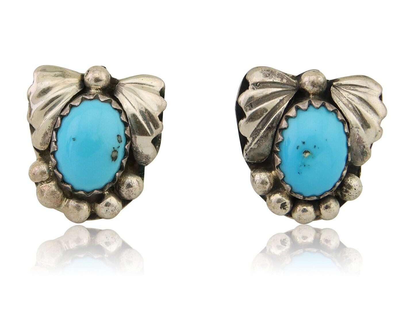 Navajo Handmade Earrings 925 Silver Blue Turquoise Artist Signed BJ C.80s