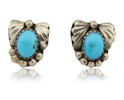 Navajo Handmade Earrings 925 Silver Blue Turquoise Artist Signed BJ C.80s