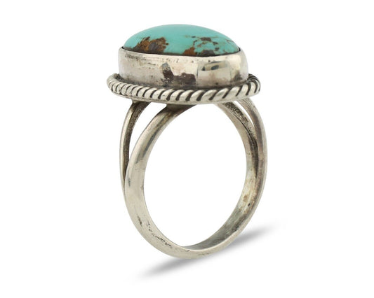 Navajo Ring 925 Silver Kingman Turquoise Native American Artist C.80's