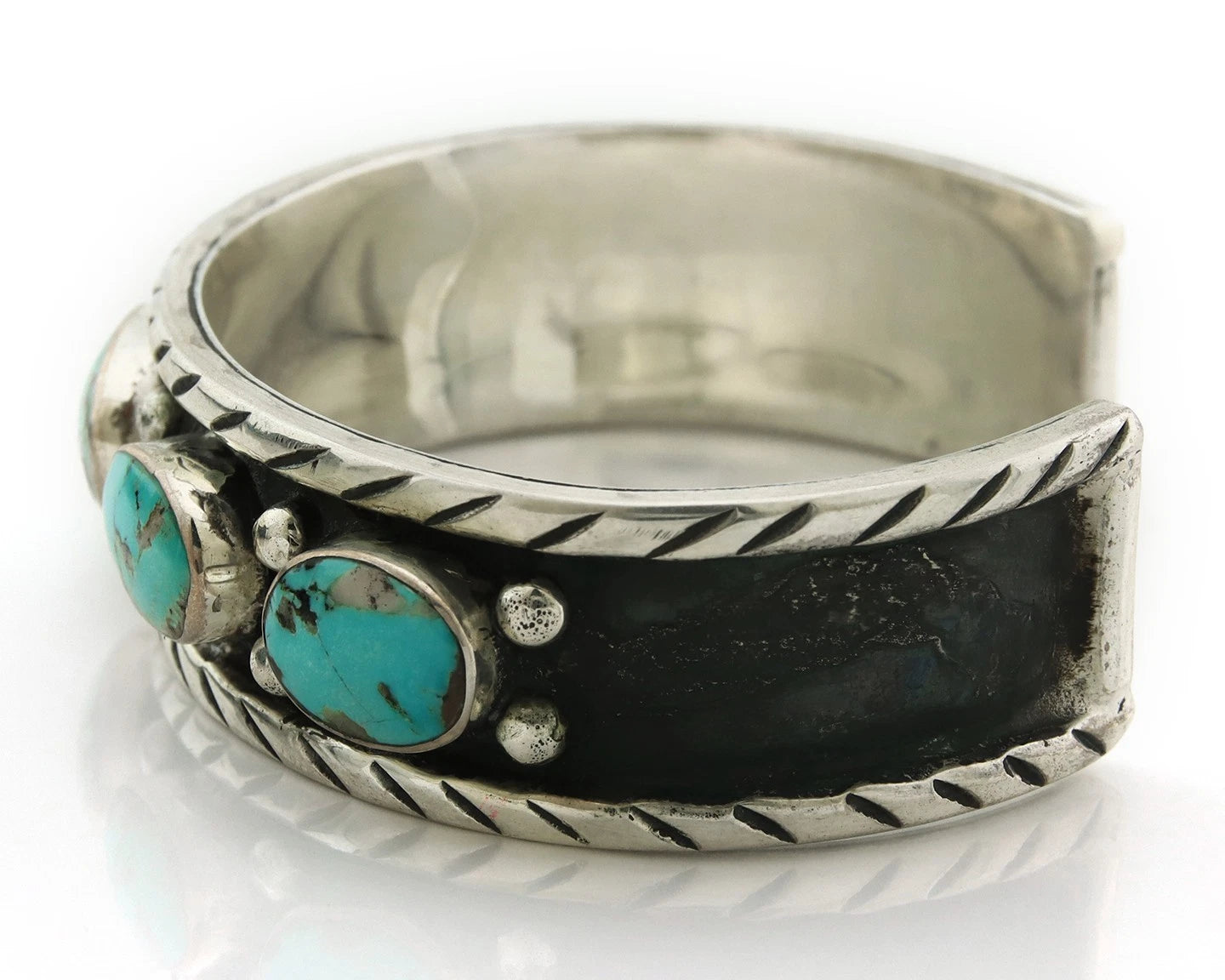 Navajo Cuff Bracelet Sterling Silver Turquoise Vintage Signed RD