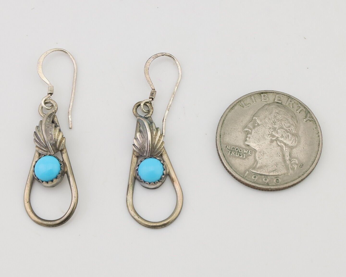 Navajo Dangle Earrings 925 Silver Sleeping B Turquoise Native Artist C.80's