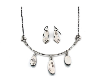 Navajo Necklace Earring Set Sterling Silver Vintage Native Artist Signed G C80s