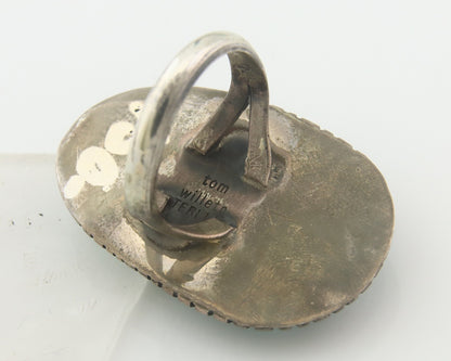 Vintage Navajo Ring 925 Sterling Blue Gem Turquoise Artist Tom Willeto Size 6.75