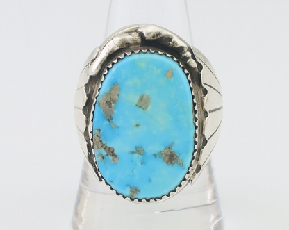 Mens Navajo Ring .925 Silver Natural Blue Turquoise Artist Signed CJ C.80's