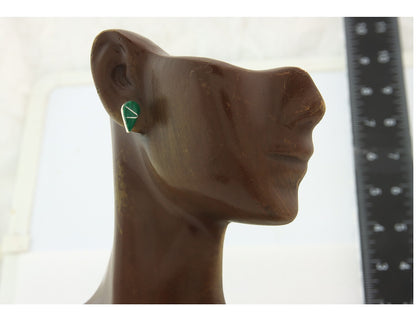 Navajo Earrings Sterling Silver Inlaid Natural Malachite Vintage Handmade