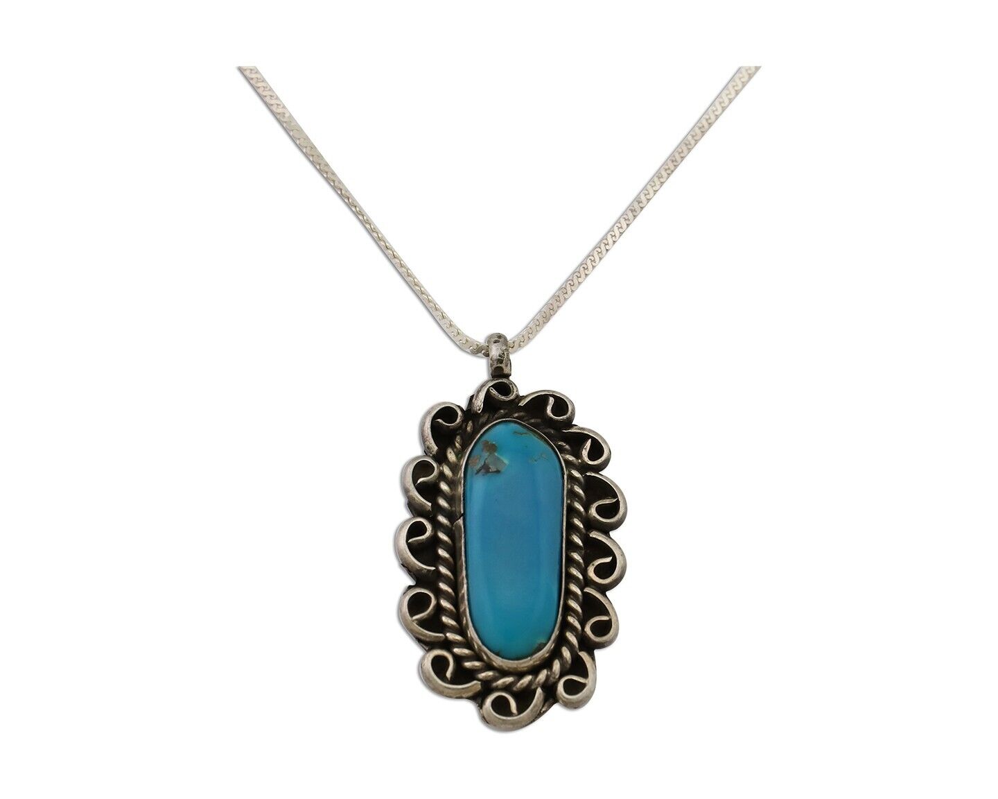 Navajo Necklace Pendant 925 Silver Turquoise Signed JH C.80's