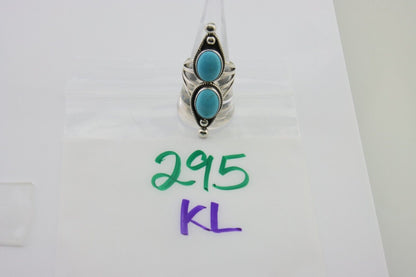 Navajo Ring 925 Silver Natural Blue Turquoise Signed Running Bear C.80's