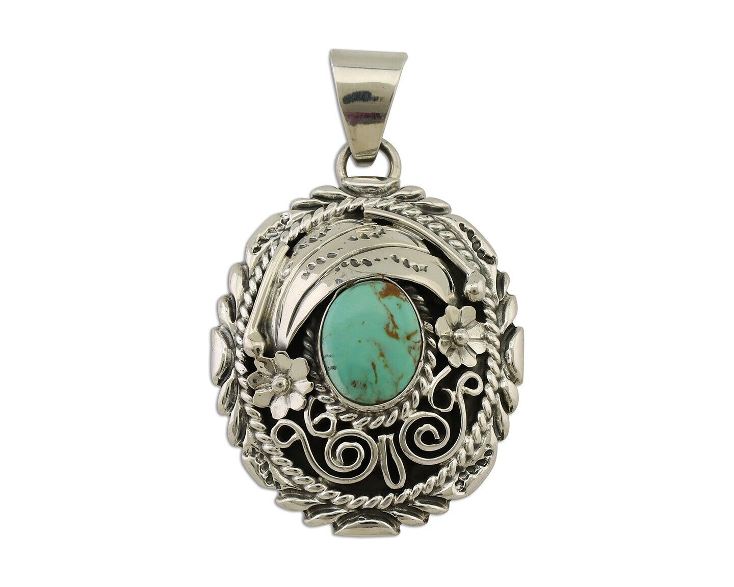 Navajo Pendant 925 Silver Kingman Turquoise Native American Artist C.80s