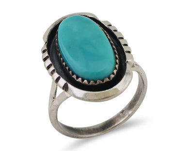 Navajo Hand Stamped Ring 925 Silver Natural Turquoise Native Artist C.80's