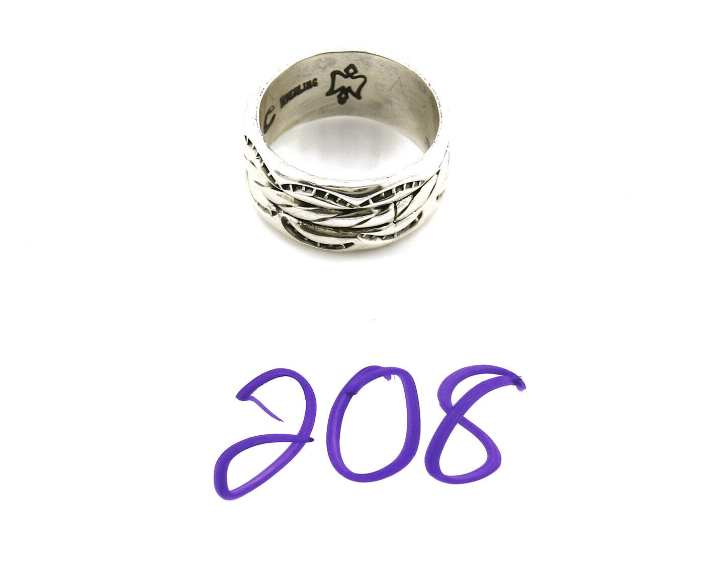 Navajo Ring .925 Silver Handmade Hand Stamped 3 Row Rope Band C.1980's