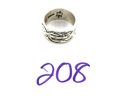 Navajo Ring .925 Silver Handmade Hand Stamped 3 Row Rope Band C.1980's