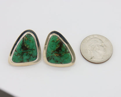 Navajo Shield Earrings 925 Silver Natural Turquoise Artist Signed M.S. C.80's