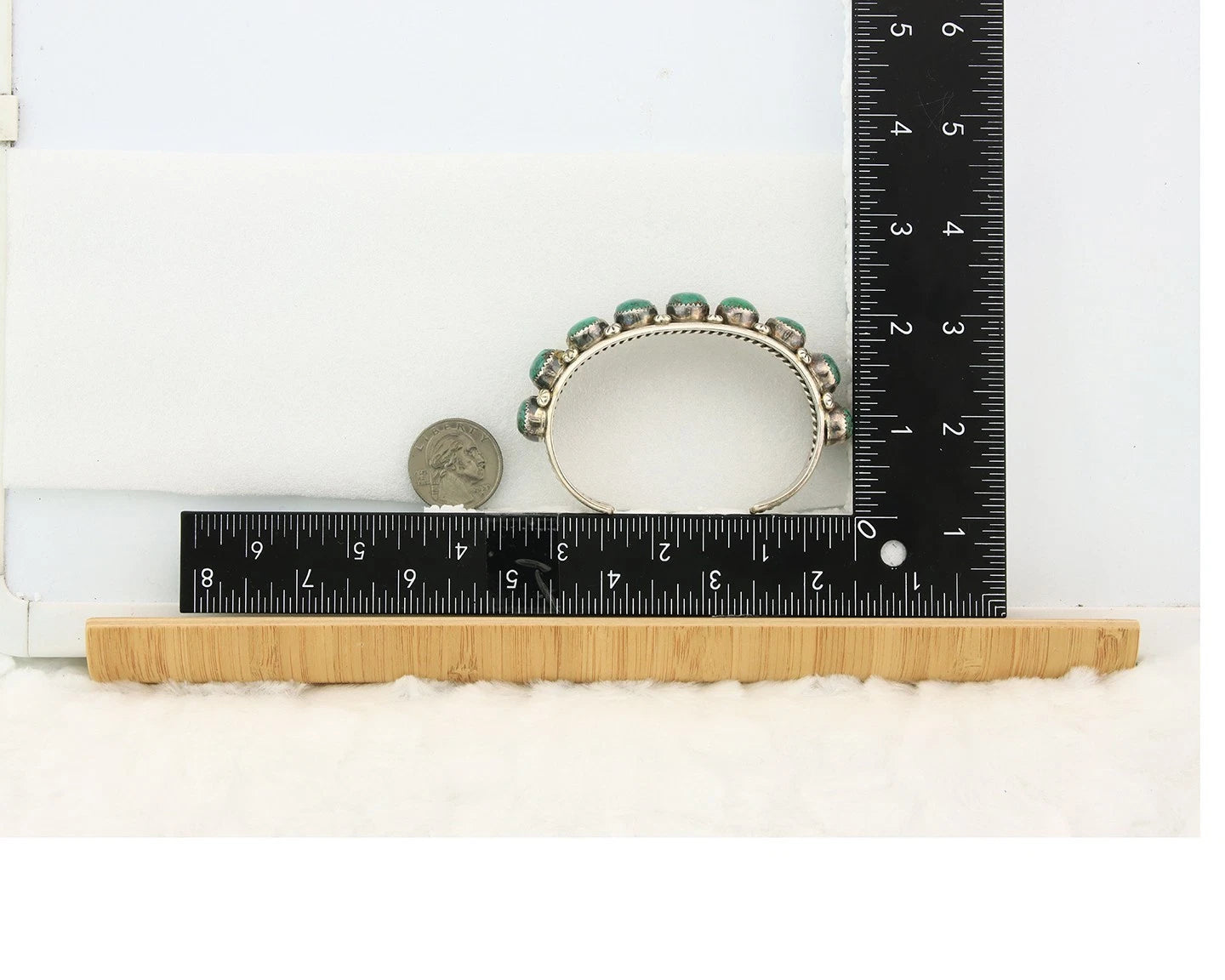 Navajo Cuff Bracelet Sterling Silver Crescent Valley Green Turquoise Native Art