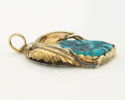 Navajo Pendant Sterling Silver & Gold Natural Blue Turquoise Authentic Native