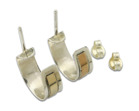 Navajo Hoop Earrings 925 Silver & Gold Native American Artist C.80's